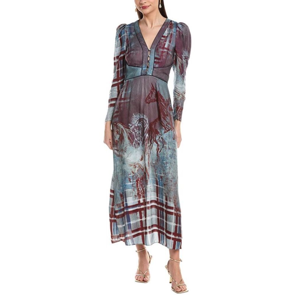 Marchesa Notte Womens Marchesa Rosa Twill Midi Dress, Blue - Picture 1 of 3